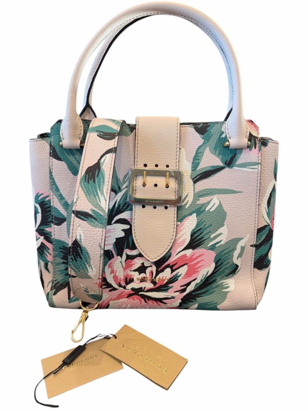 Burberry Pink Floral Leather Satchel with Green Accents - Picture 10 of 15
